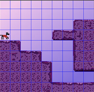 screenshot of Aesprite retro interface with purple tile map in a mockup level